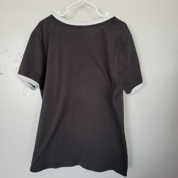 Volcom Girls Large 10/12 Black Short Sleeve Ringer Tee T-shirt Palm Tree Sun Top - Picture 3 of 4